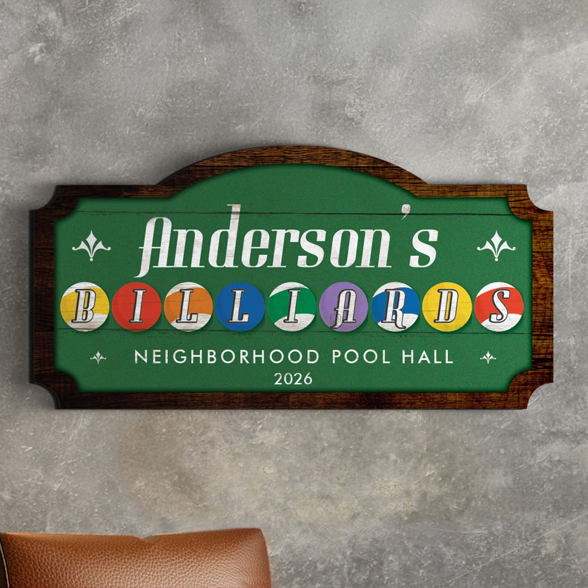 Personalized Billiard Hall Wooden Sign