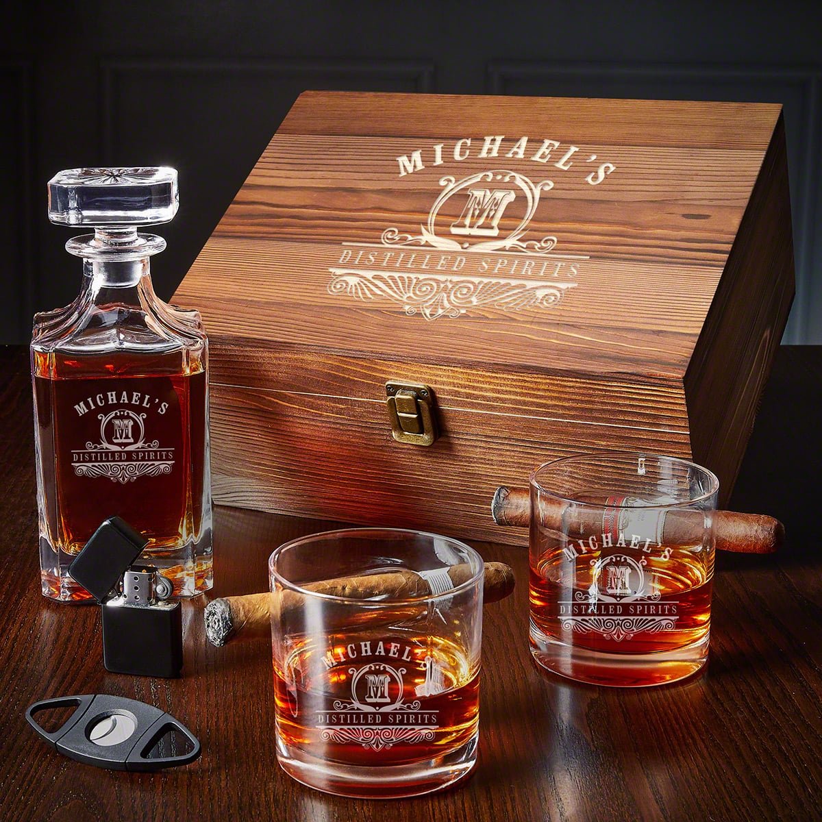 Personalized Cigar Whiskey Glass Box Set - 6pc