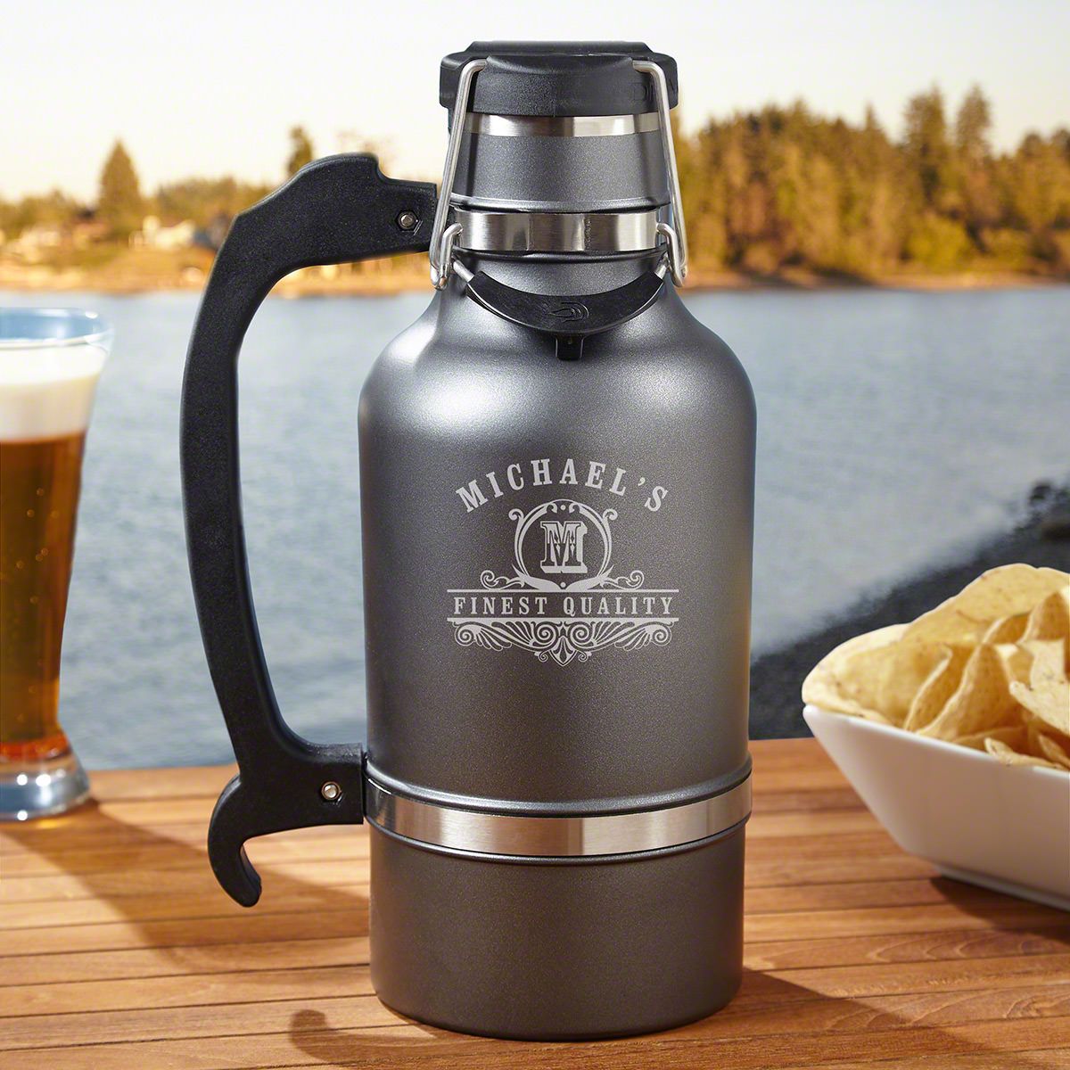 Personalized Double Walled Gunmetal Beer Growler