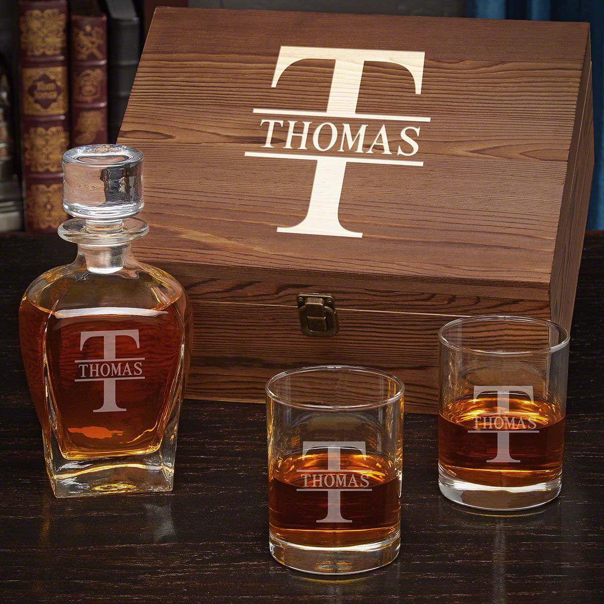 Personalized Draper Whiskey Decanter Set with Eastham Glasses