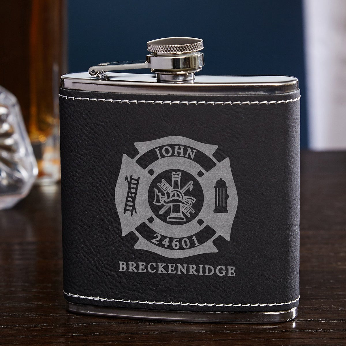 Personalized Flask Set Firefighter Gift