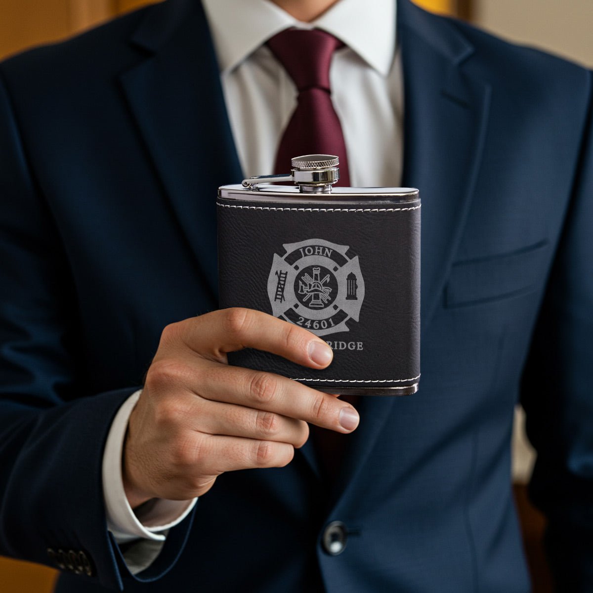 Personalized Flask Set Firefighter Gift