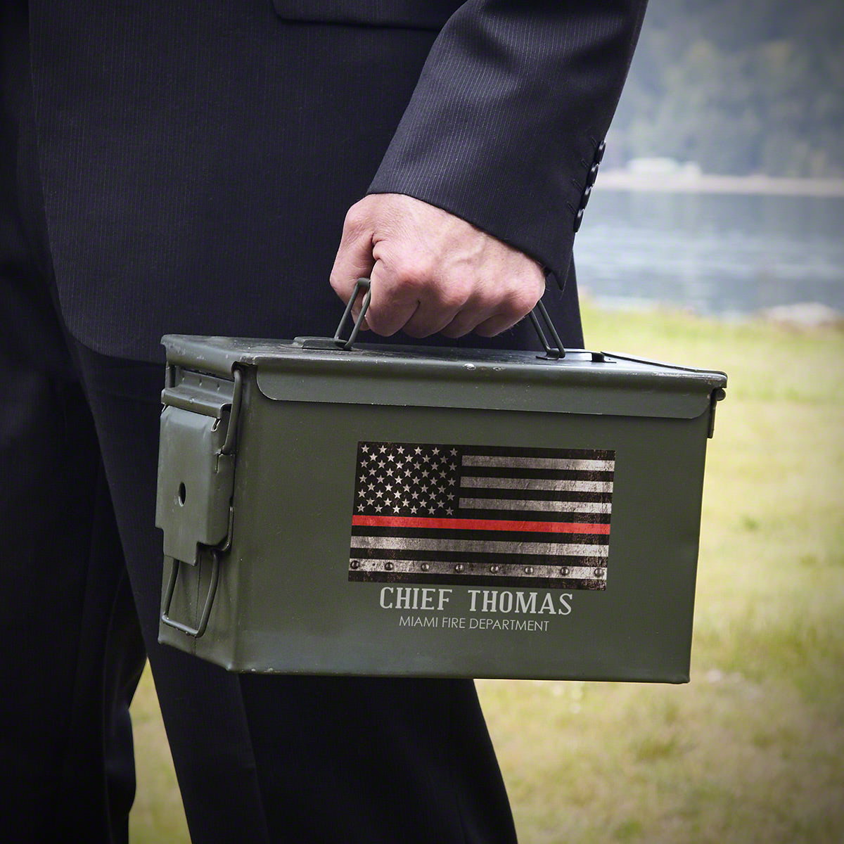 Personalized Gift For Firefighter 30 Cal Ammo Box- Thin Red Line
