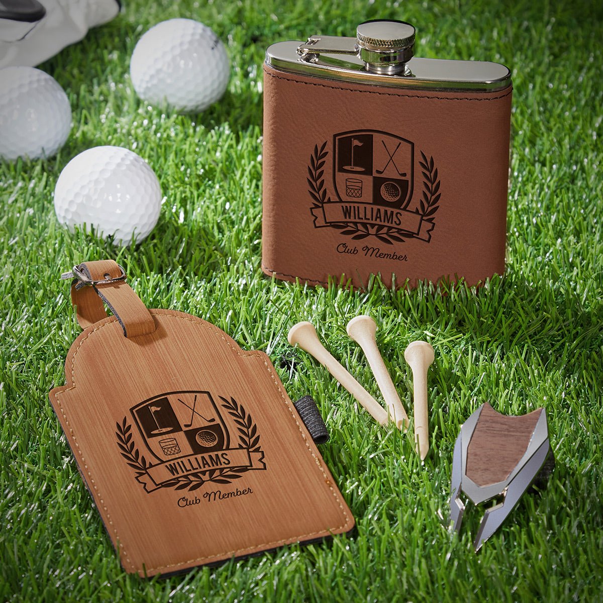 Personalized Golf Gifts Set with Flask