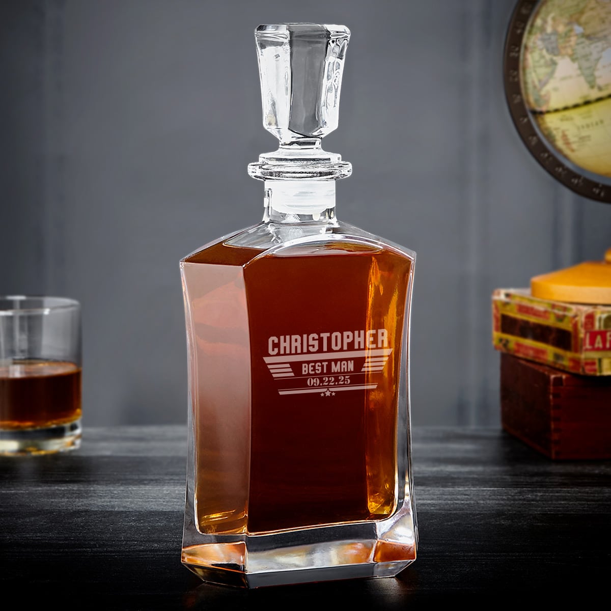 Personalized Groomsmen Gift Set of 5 Whiskey Decanters - Maverick Design