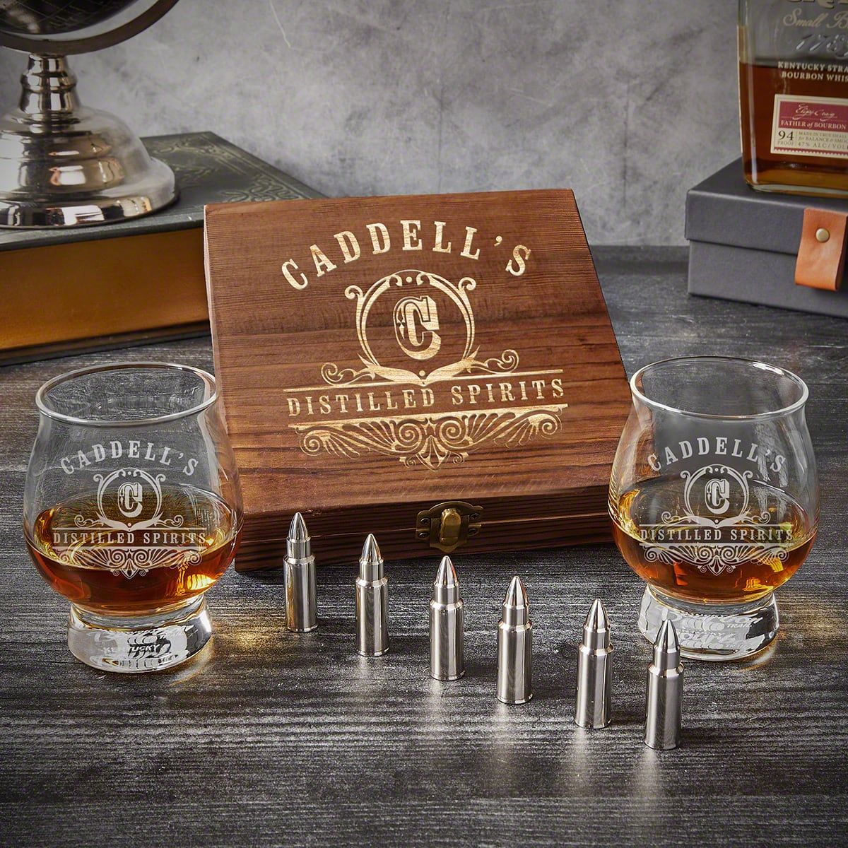 Personalized Kentucky Bourbon Glasses with Bullet Stones