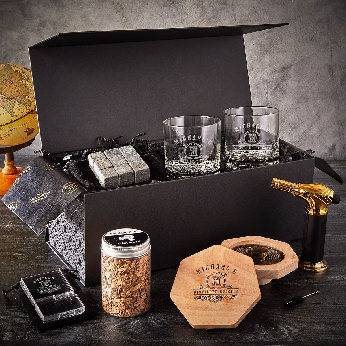 Black Diamond Engraved Whiskey Smoker Kit Luxury Box - 11pc