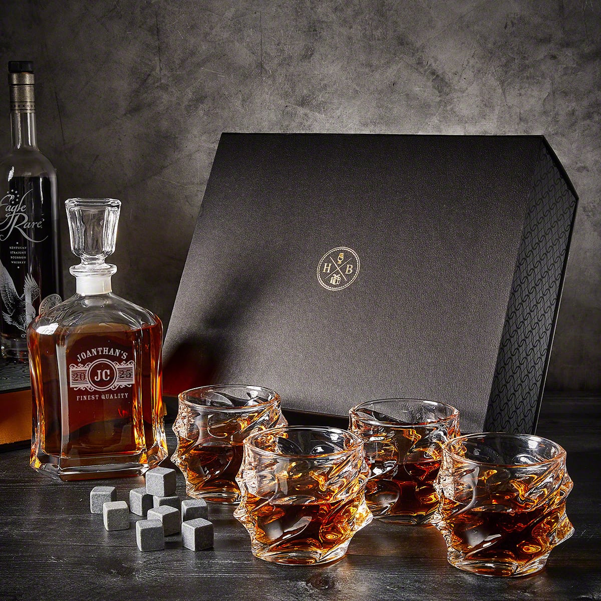 Personalized Luxury Boxed Decanter Set With Sculpted Glass