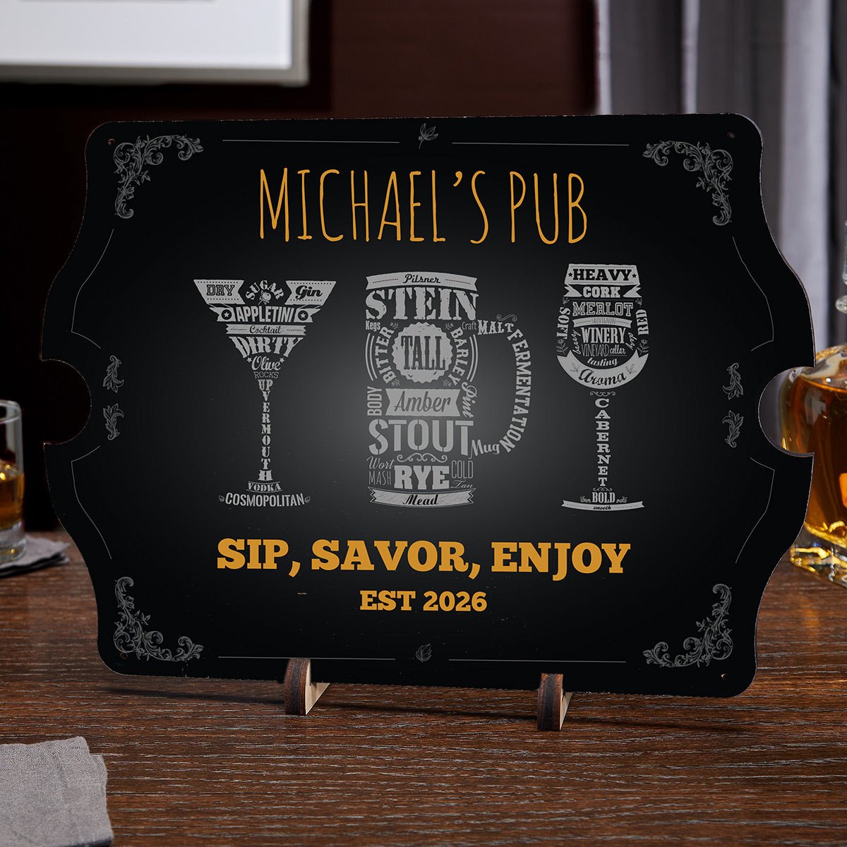 Personalized Modern Spirits Bar Sign