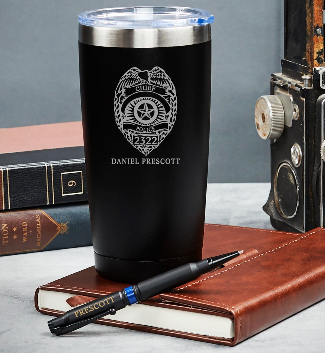Personalized Gifts for Police Officers with 20 oz Tumbler and .308 Bullet Pen