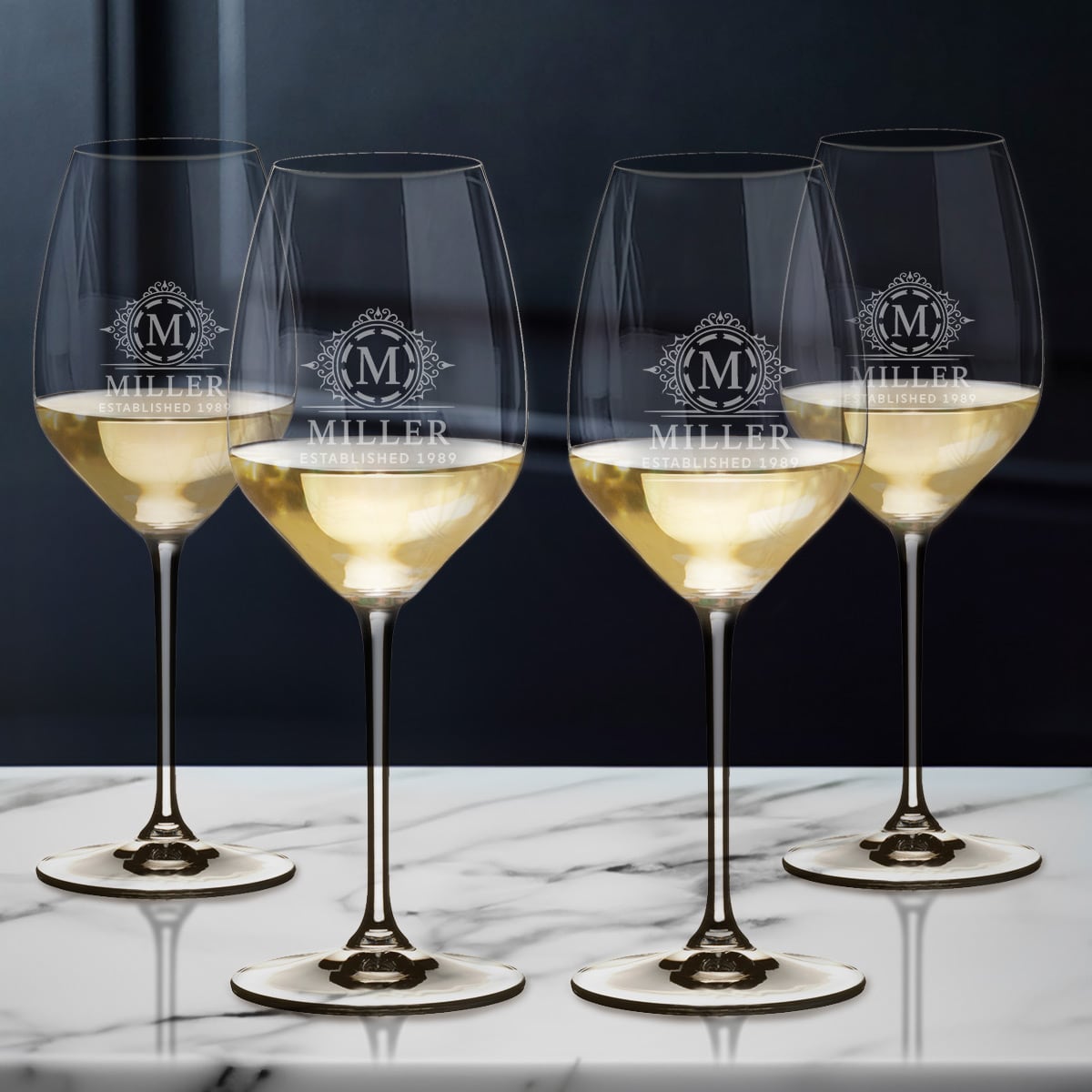 Personalized Riedel Wine Glasses, Riesling/White Wine - Set of 4