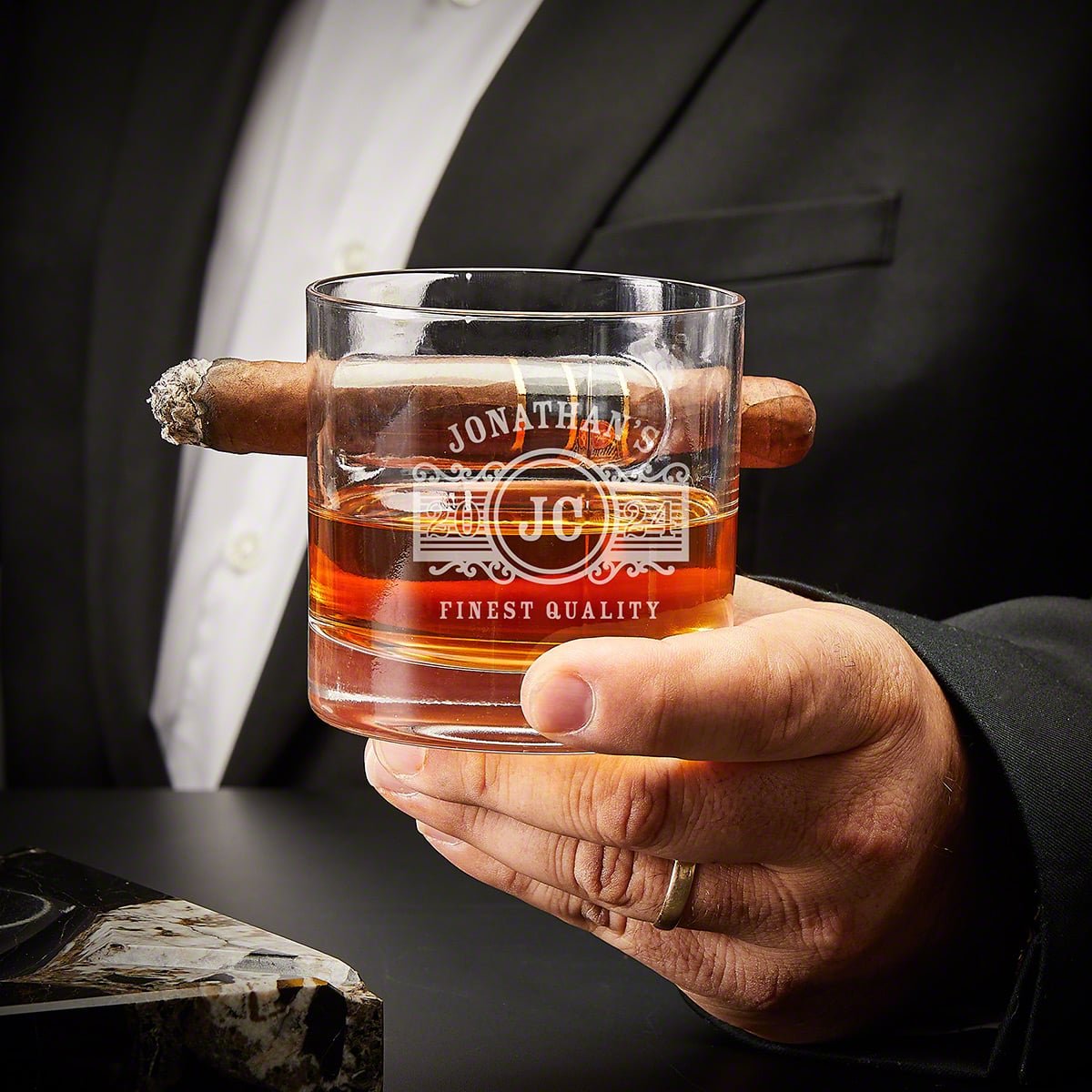 Personalized Round Cigar Whiskey Glass