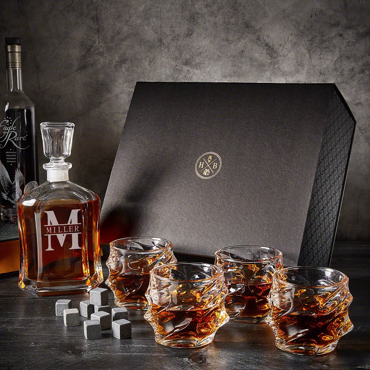 Personalized Luxury Boxed Decanter Set With Sculpted Glass - 4pc
