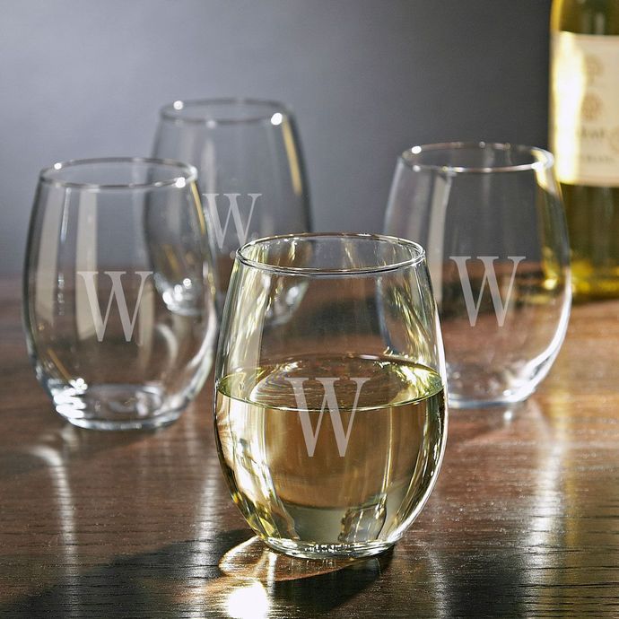 Personalized Stemless White Wine Glasses, Set of 4