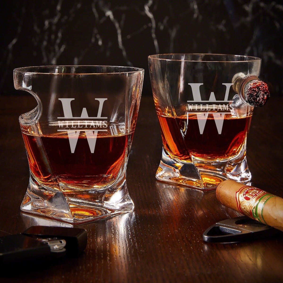 Personalized Twist Cigar Glasses for Whiskey - Set of 2 Gifts for Groomsmen