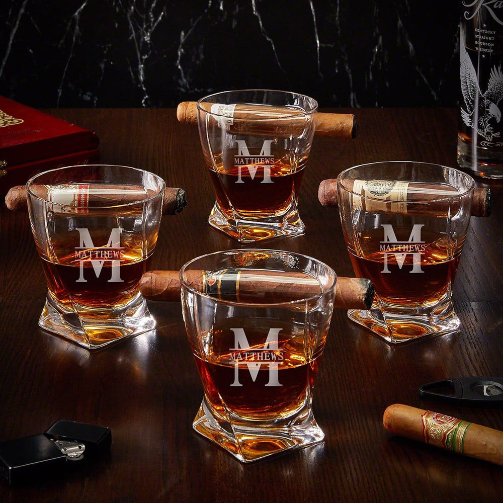 Personalized Twist Whiskey Cigar Glasses Set Of 4