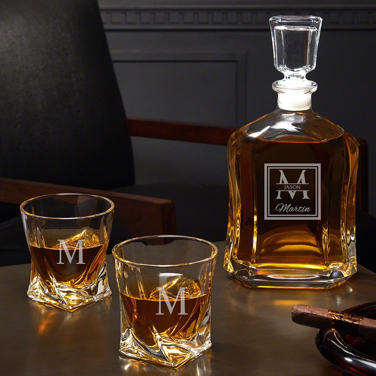 Personalized Twist Whiskey Decanter Set