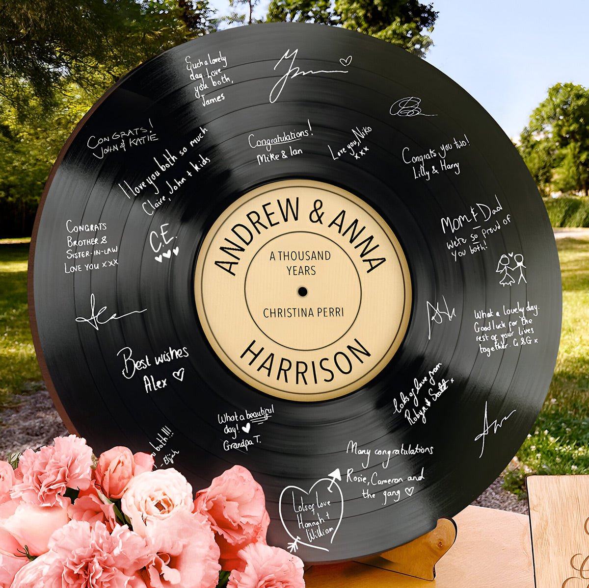 Personalized Vinyl Record Wooden Sign – Unique Guest Book for Wedding Reception Welcome Table