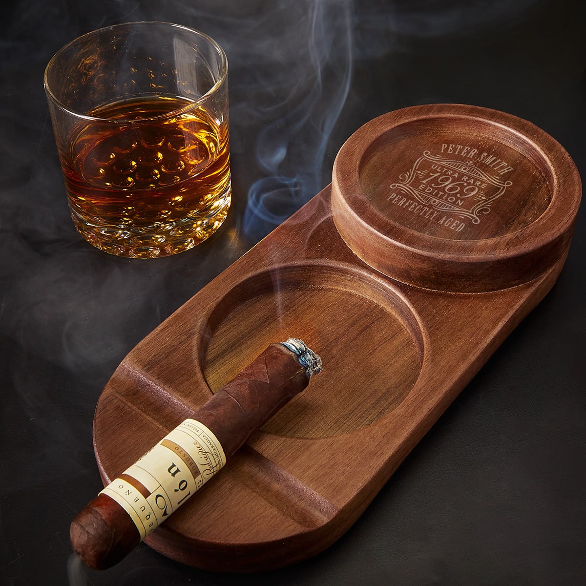 Personalized Whiskey Holder and Cigar Ashtray