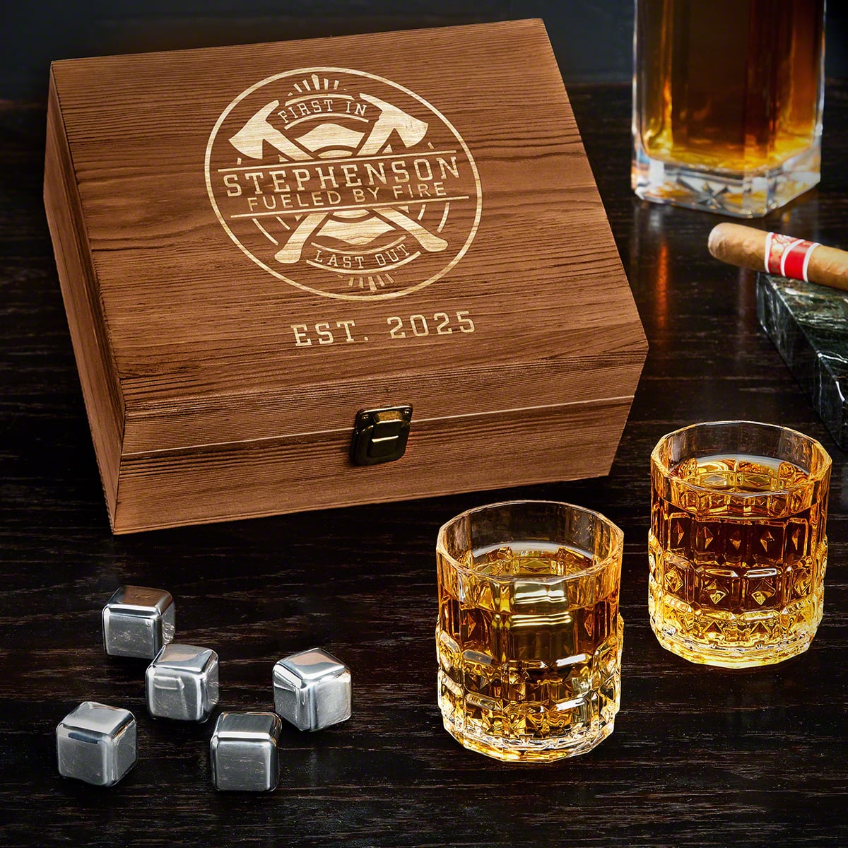 Personalized Whiskey Box Set Gift for Firefighters