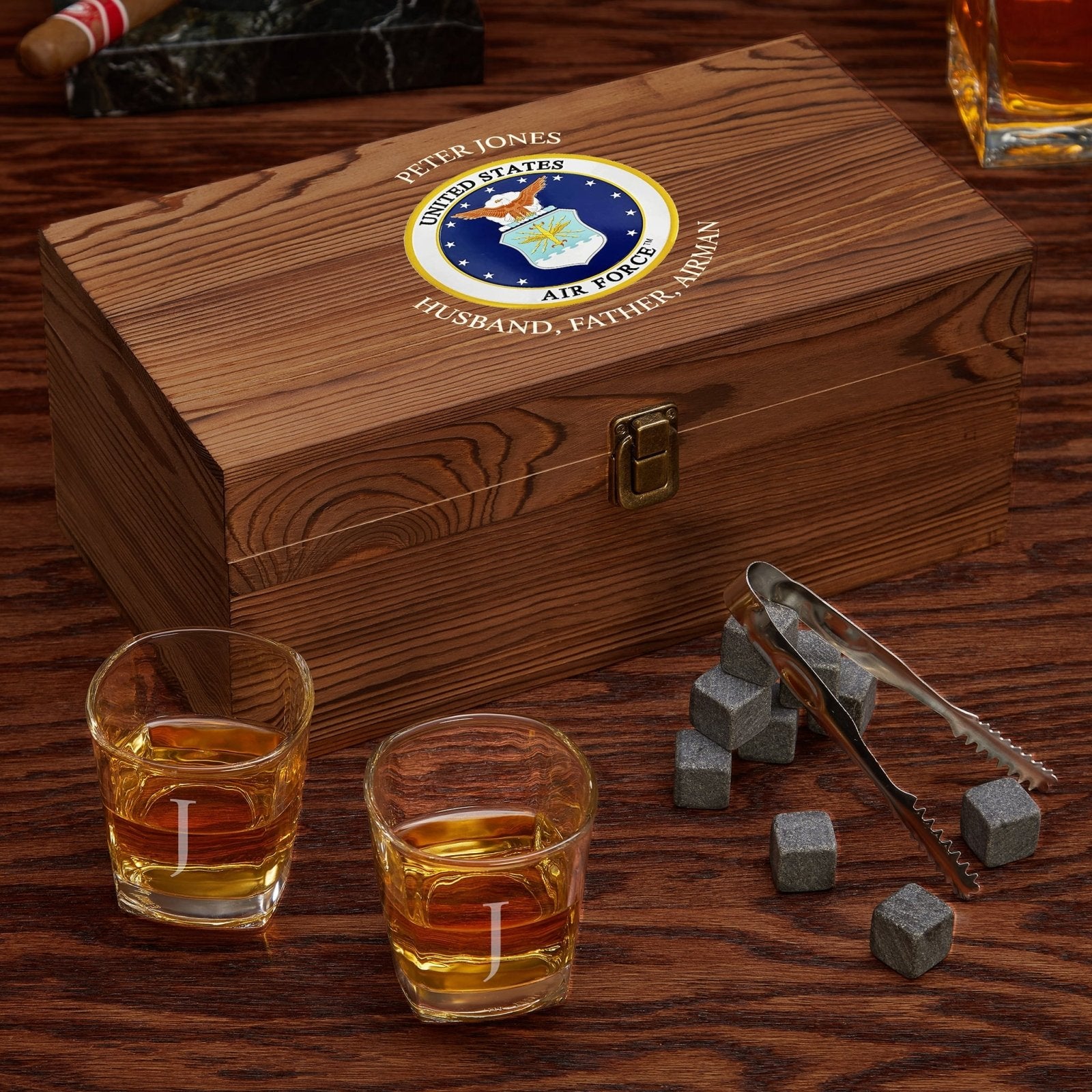 Personalized Whiskey Box Set of Air Force Gifts