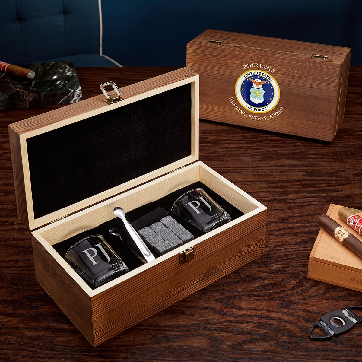 Personalized Whiskey Box Set of Air Force Gifts
