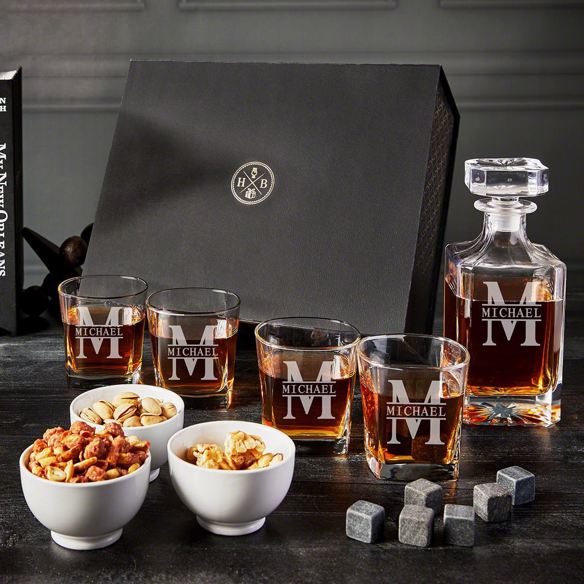 Personalized Whiskey Decanter & Food Gift Set - 11 pc Luxury Box