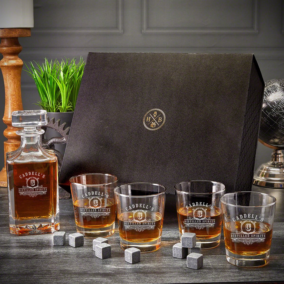 Personalized Whiskey Decanter Luxury Box Set with Rocks Glasses - 7pc 