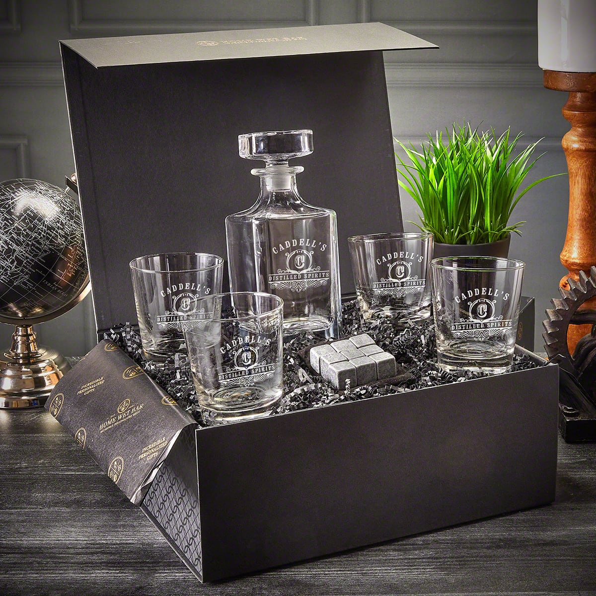 Personalized Whiskey Decanter Luxury Box Set with Rocks Glasses - 7pc