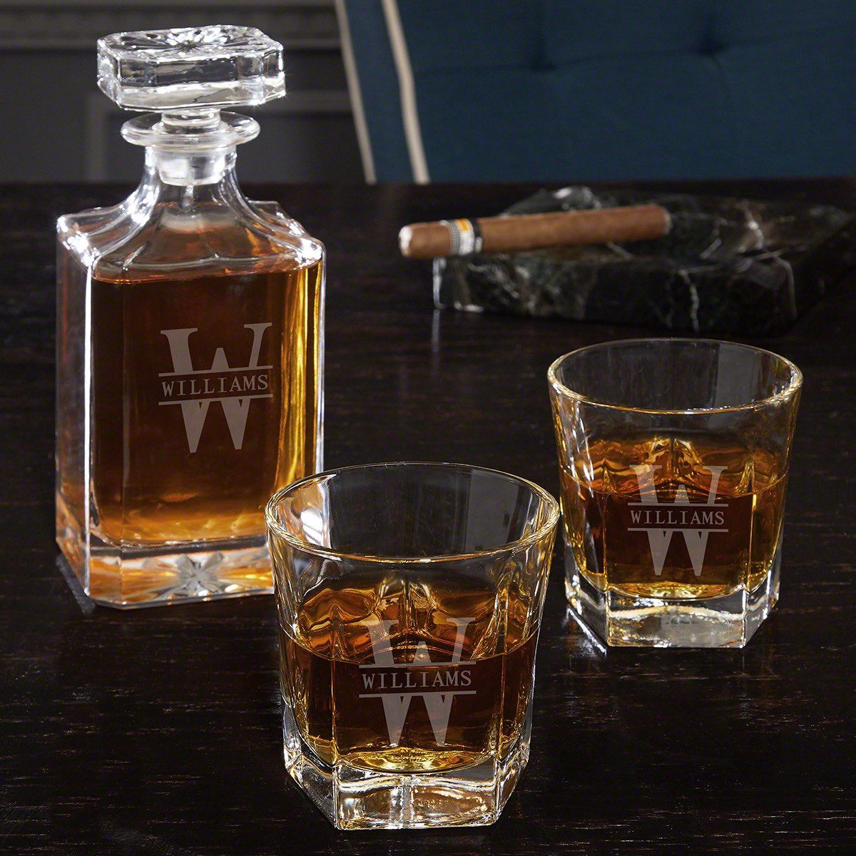 Personalized Whiskey Decanter Set with Colchester Glasses