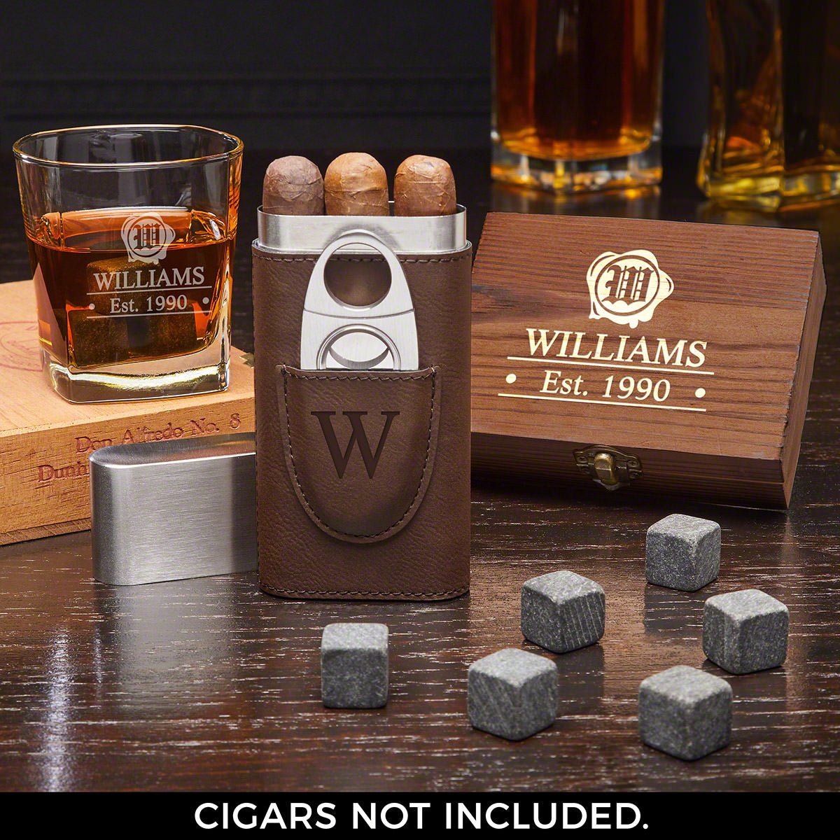 Personalized Whiskey Gift Set with Cigar Case