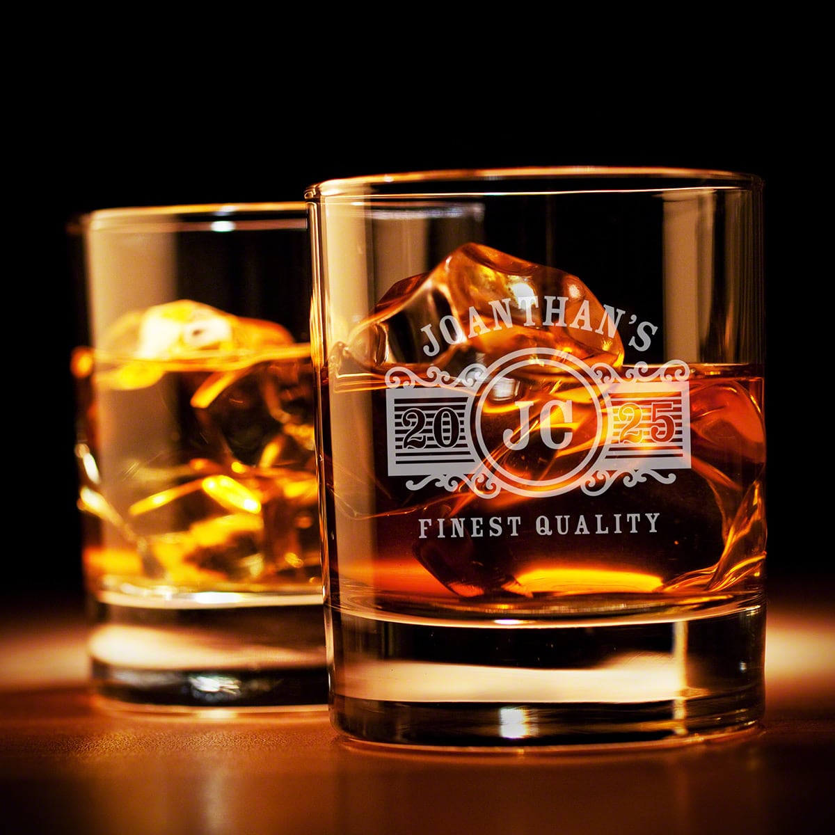 Personalized Whiskey Glass Set with Wood Box