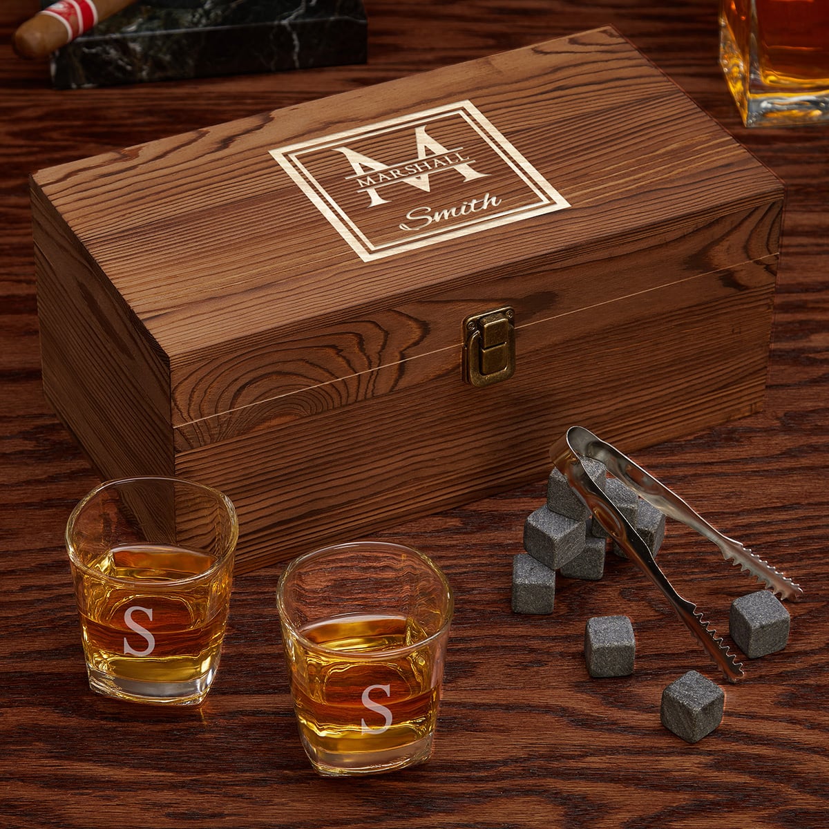 Personalized Whiskey Stones and Glasses Gift Set