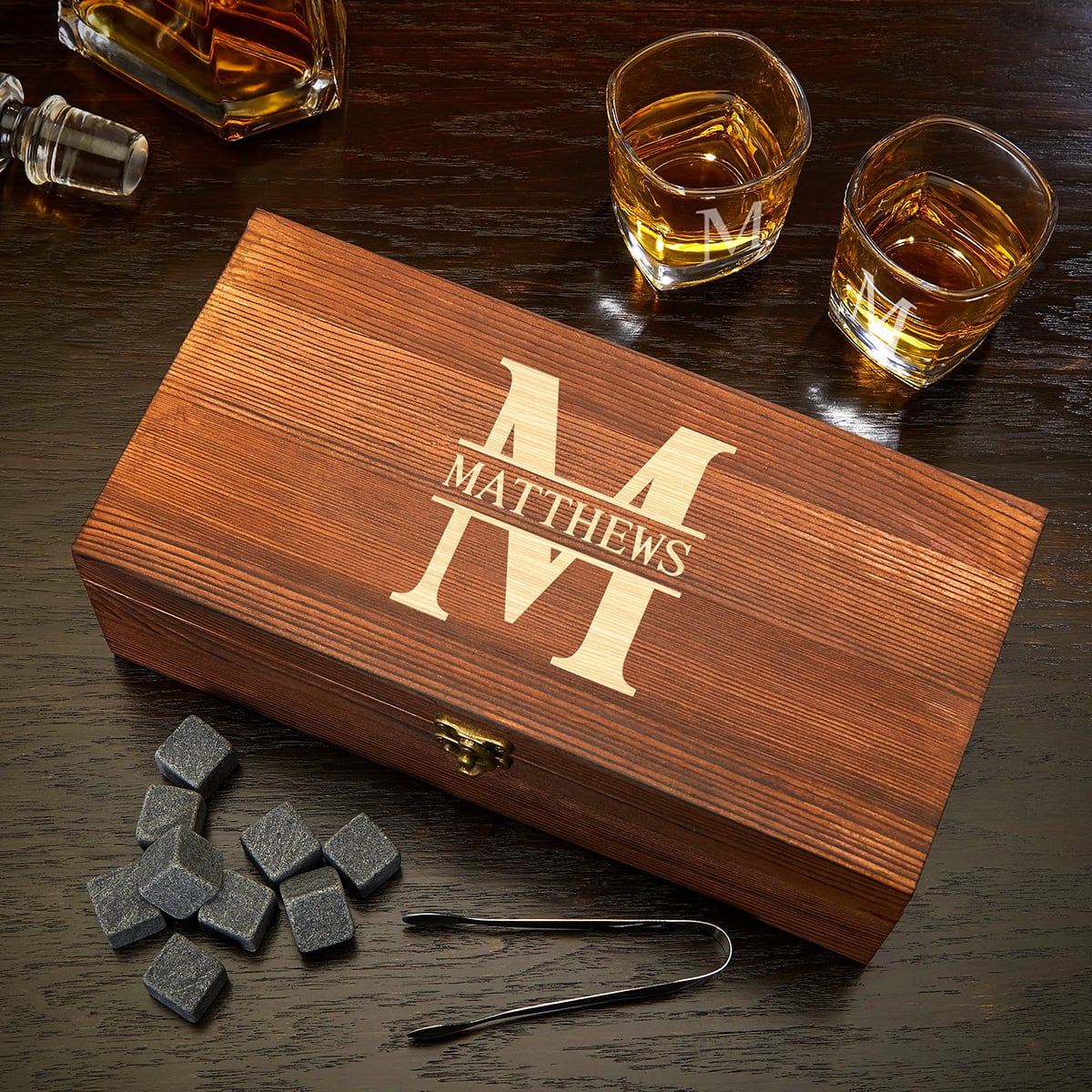 Personalized Whiskey Stones and Glasses Gift Set