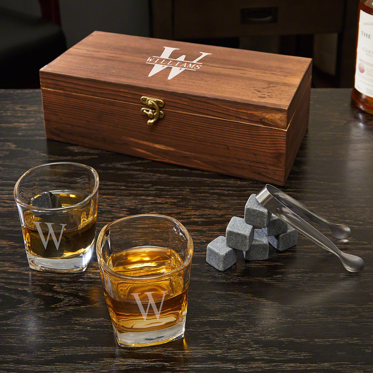 Personalized Whiskey Stones and 6oz Glasses Gift Set