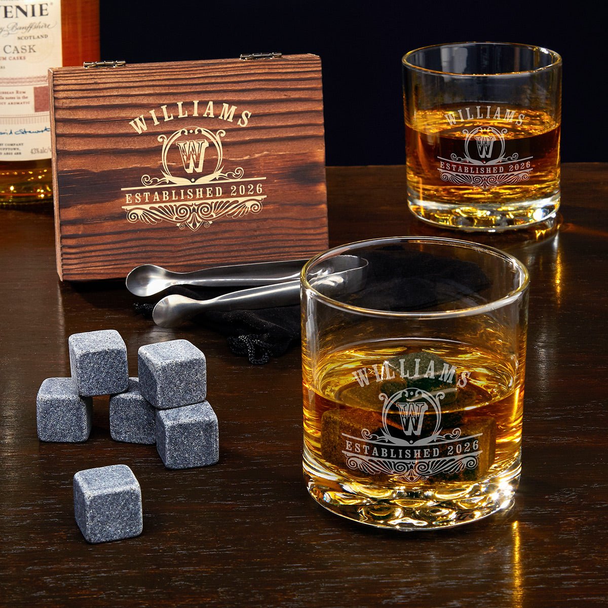 Personalized Whiskey Stones Gift Set with Whiskey Glasses - Gift for Groomsmen