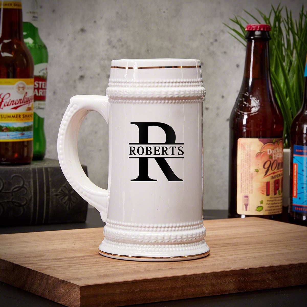 Personalized White Ceramic Beer Stein