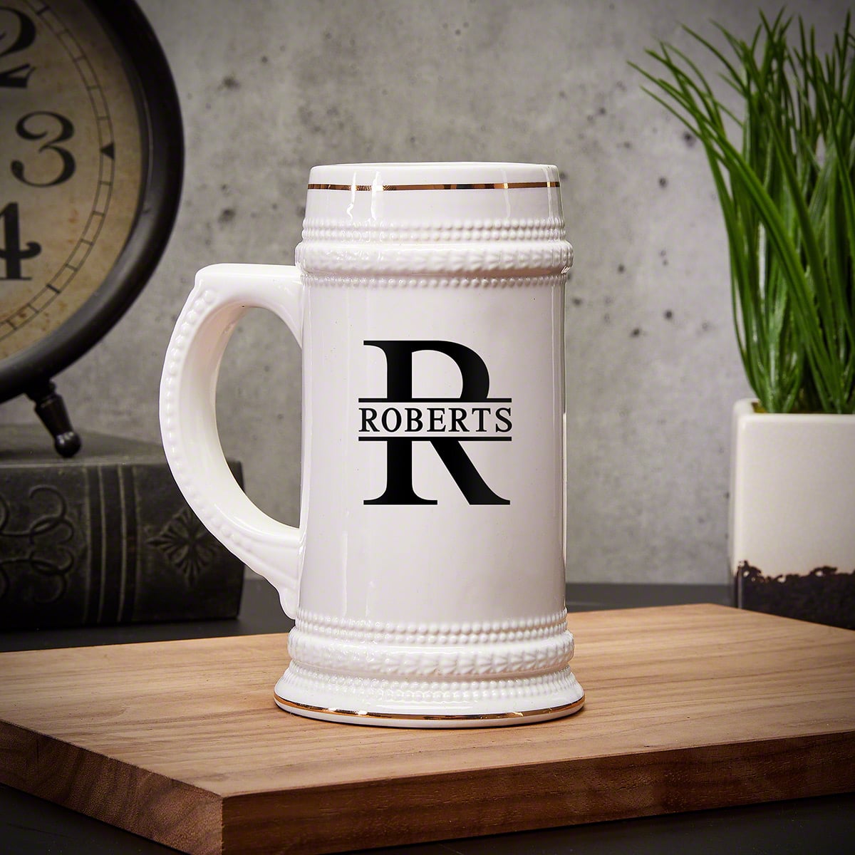 Personalized White Ceramic Beer Stein