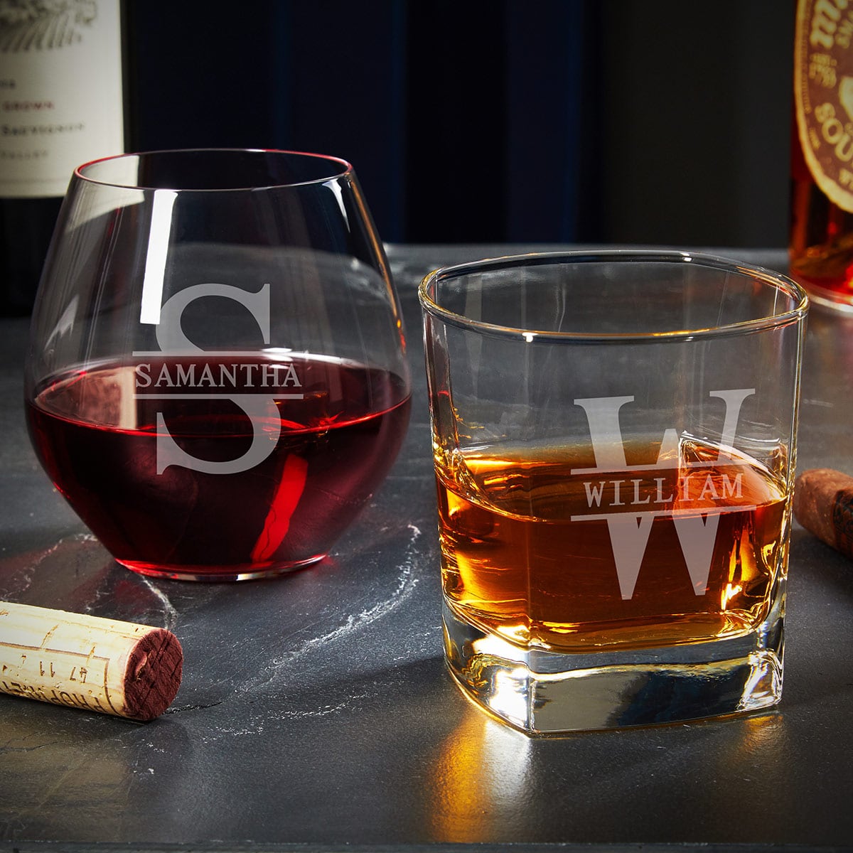 Personalized Wine and Whiskey Glasses His and Her Gifts