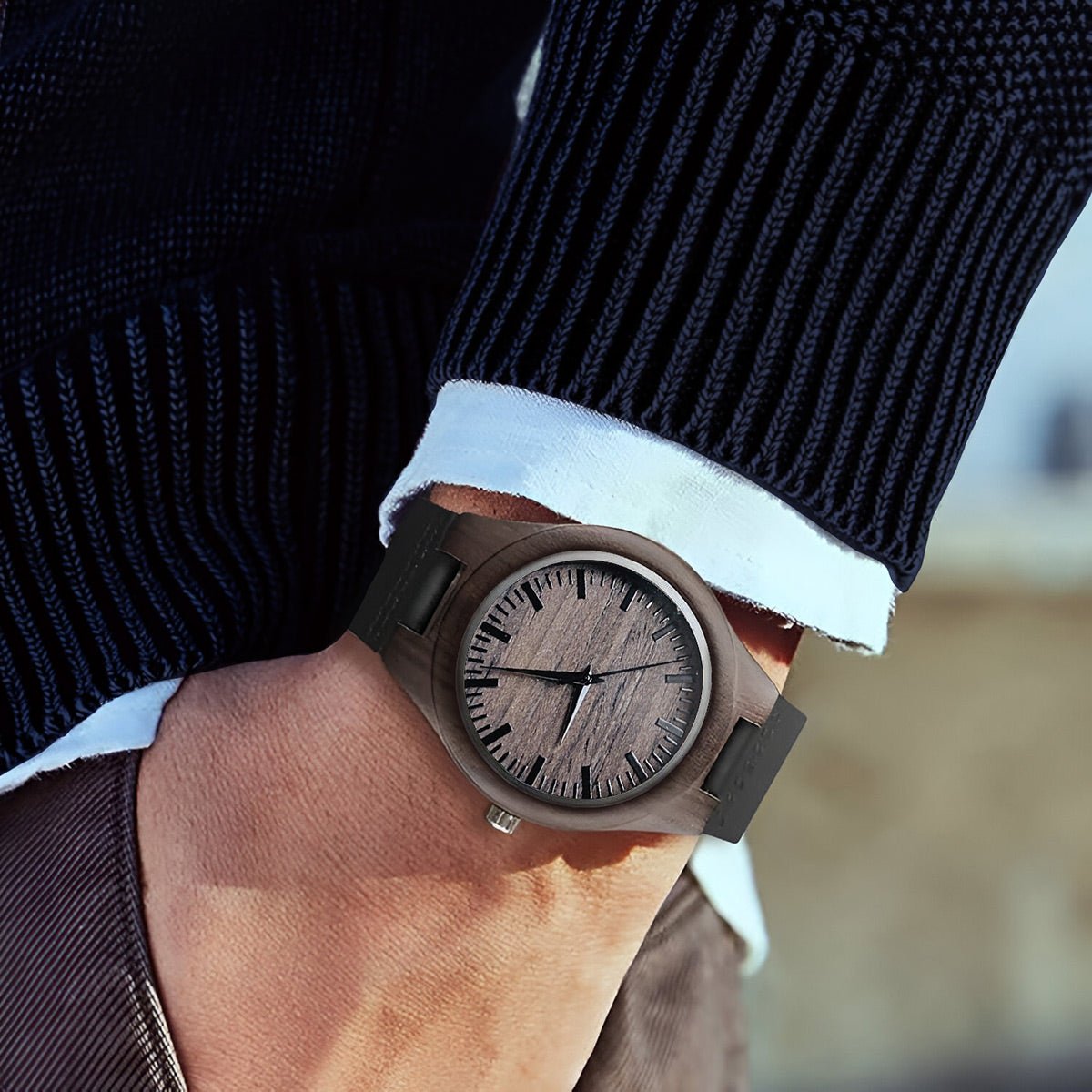 Personalized Wooden Watch with Brown Leather Band