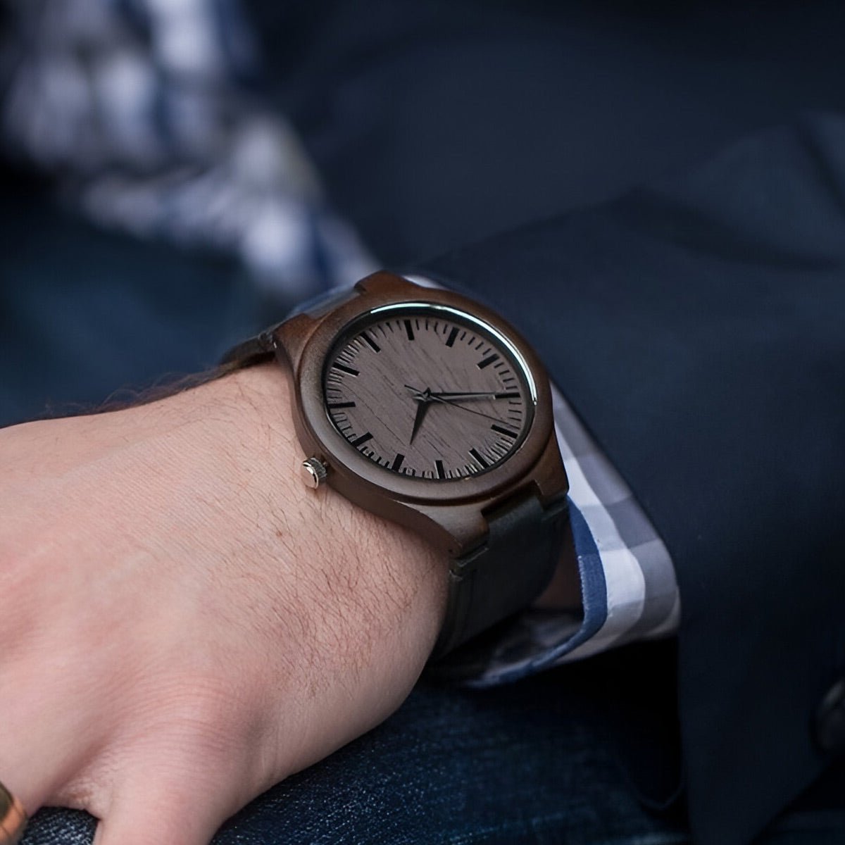 Personalized Wooden Watch with Brown Leather Band