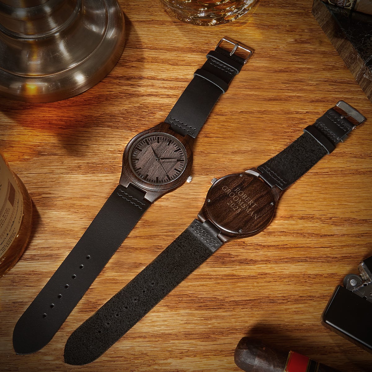 Personalized Wooden Watch with Leather Band