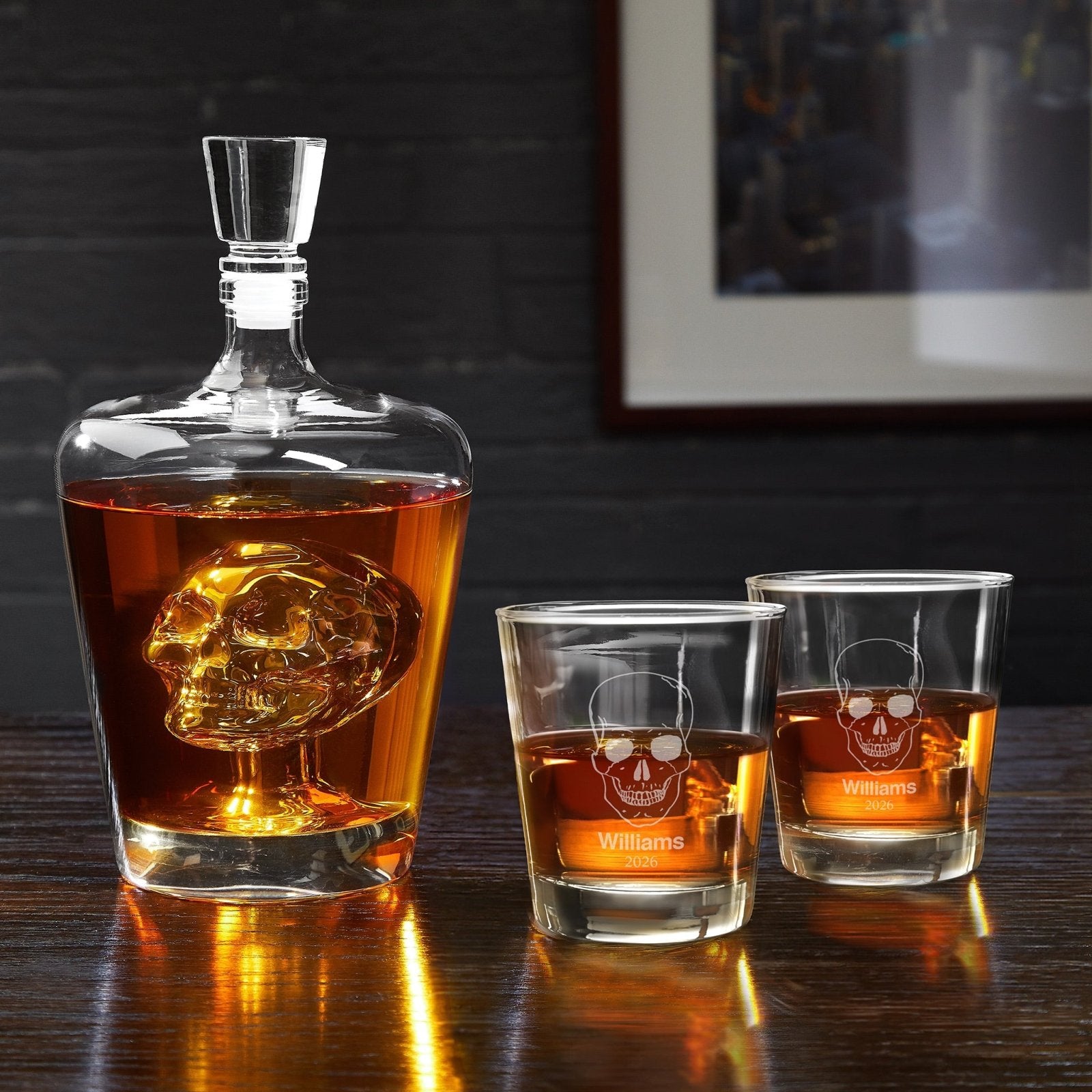 Phantom Skull Decanter and Personalized Rocks Glasses Set