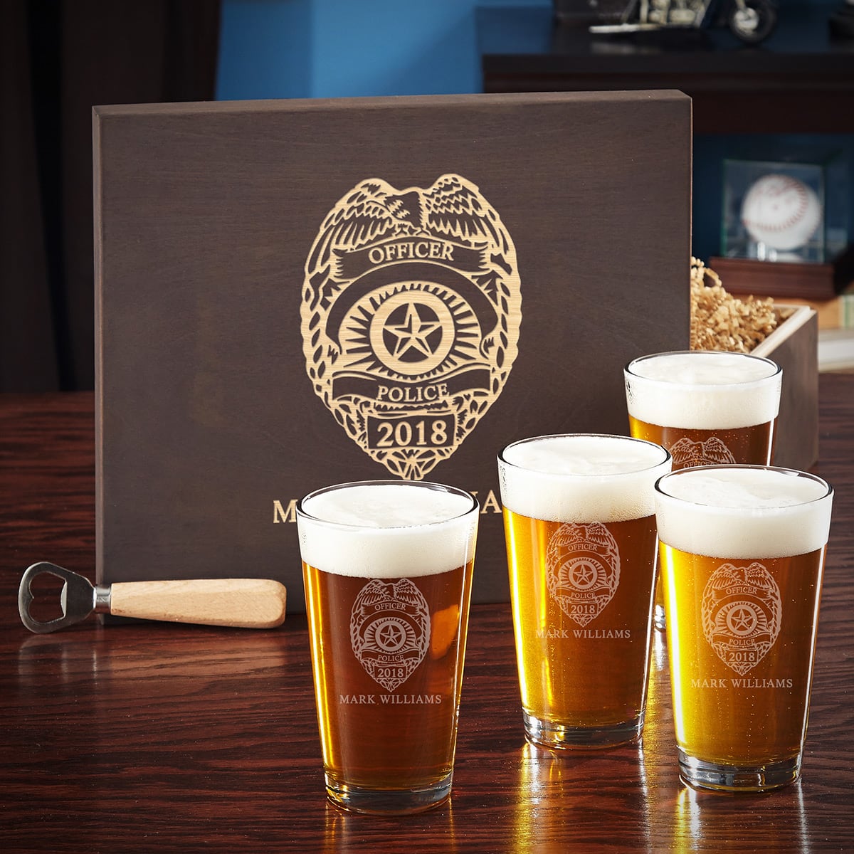 Beer Glass Set with Custom Wood Gift Box