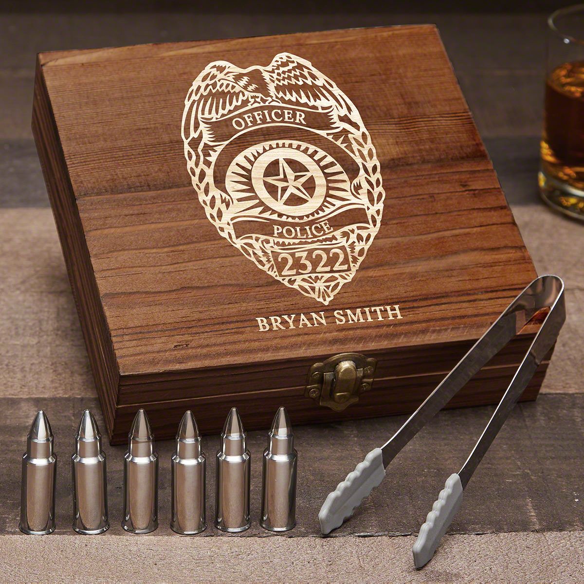 Customized Bullet Stones & Whiskey Gifts for Police Officers