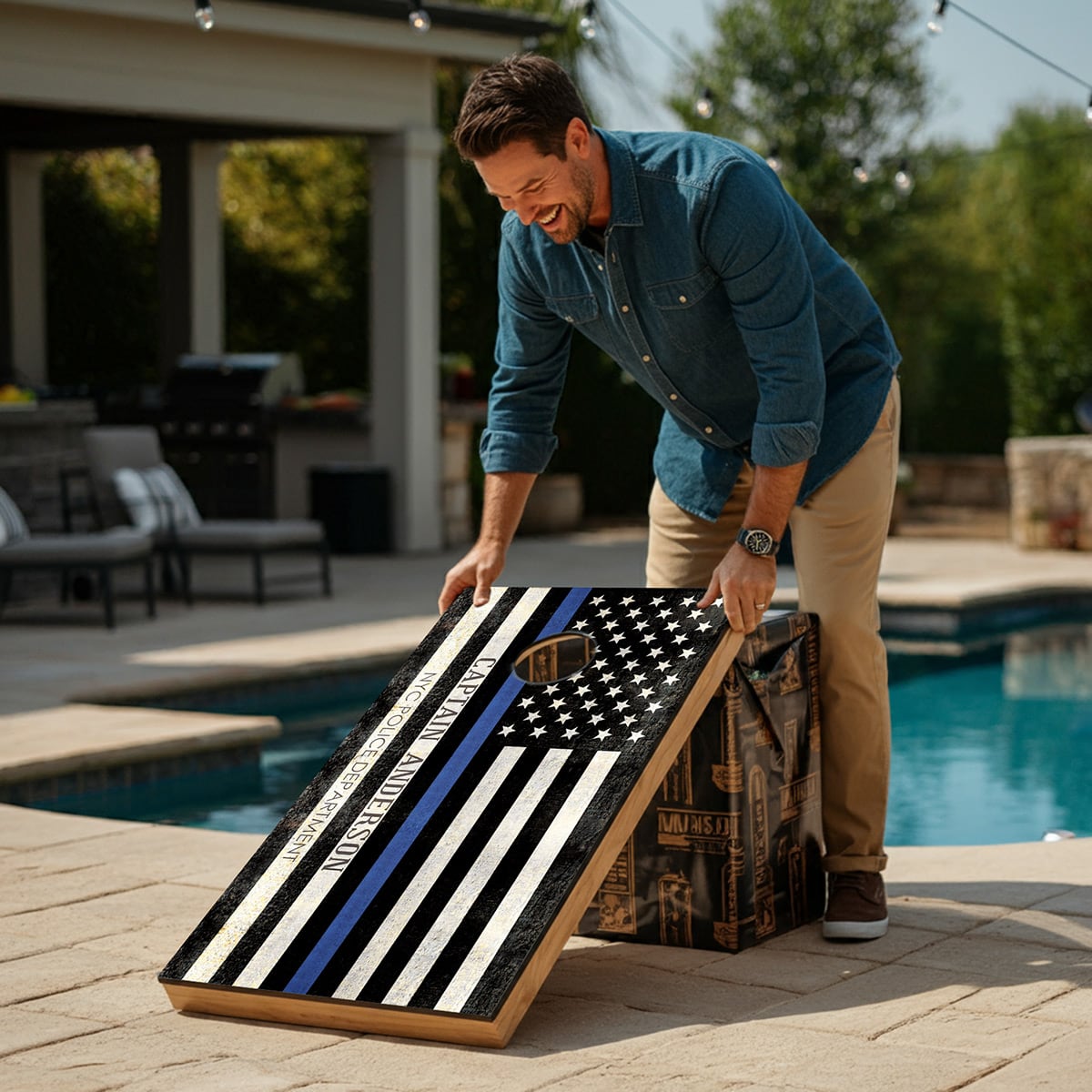 Police Officer Cornhole Set - Custom Cornhole Toss Boards Set of 2 - Bean Bag Toss Thin Blue Line