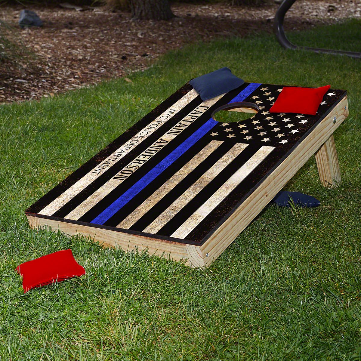 Police Officer Cornhole Set - Custom Cornhole Toss Boards Set of 2 - Bean Bag Toss Thin Blue Line