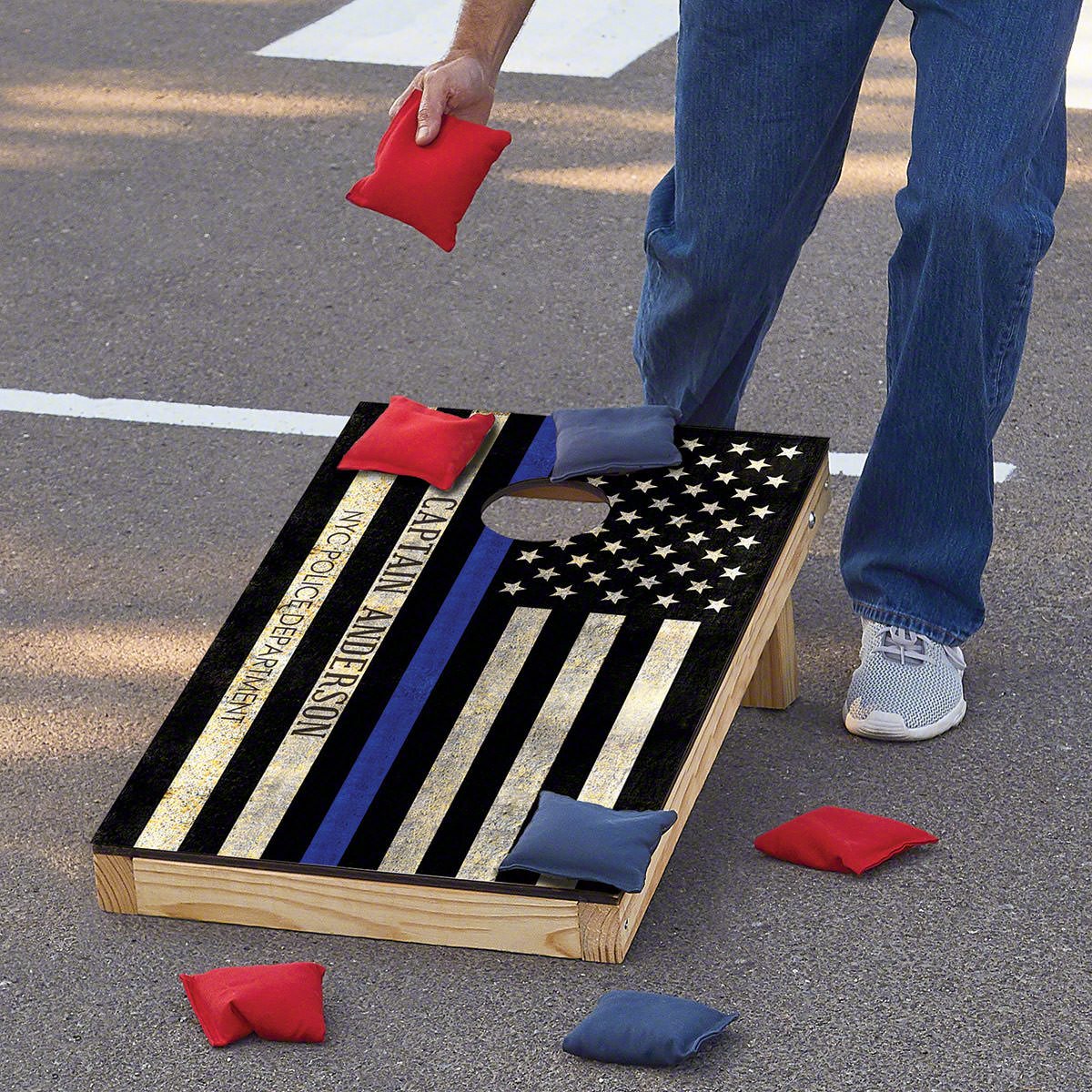 Police Officer Cornhole Set - Custom Cornhole Toss Boards Set of 2 - Bean Bag Toss Thin Blue Line