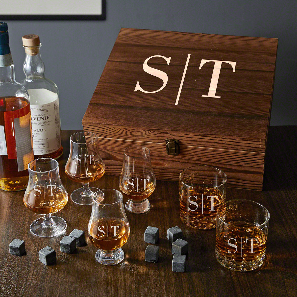 Ultimate Custom Whiskey Gift Set -  8pc Tasting Set with Glencairn, Rocks & Snifter Glasses Gift Boxed