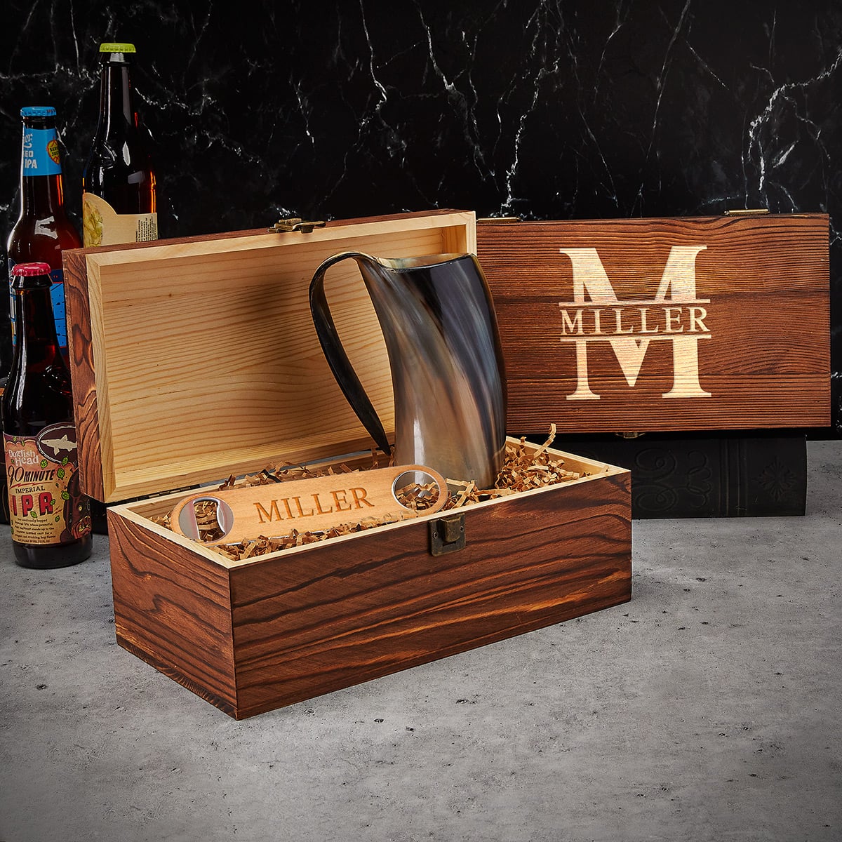 Drinking Horn Mug Oakmont Engraved Box Set